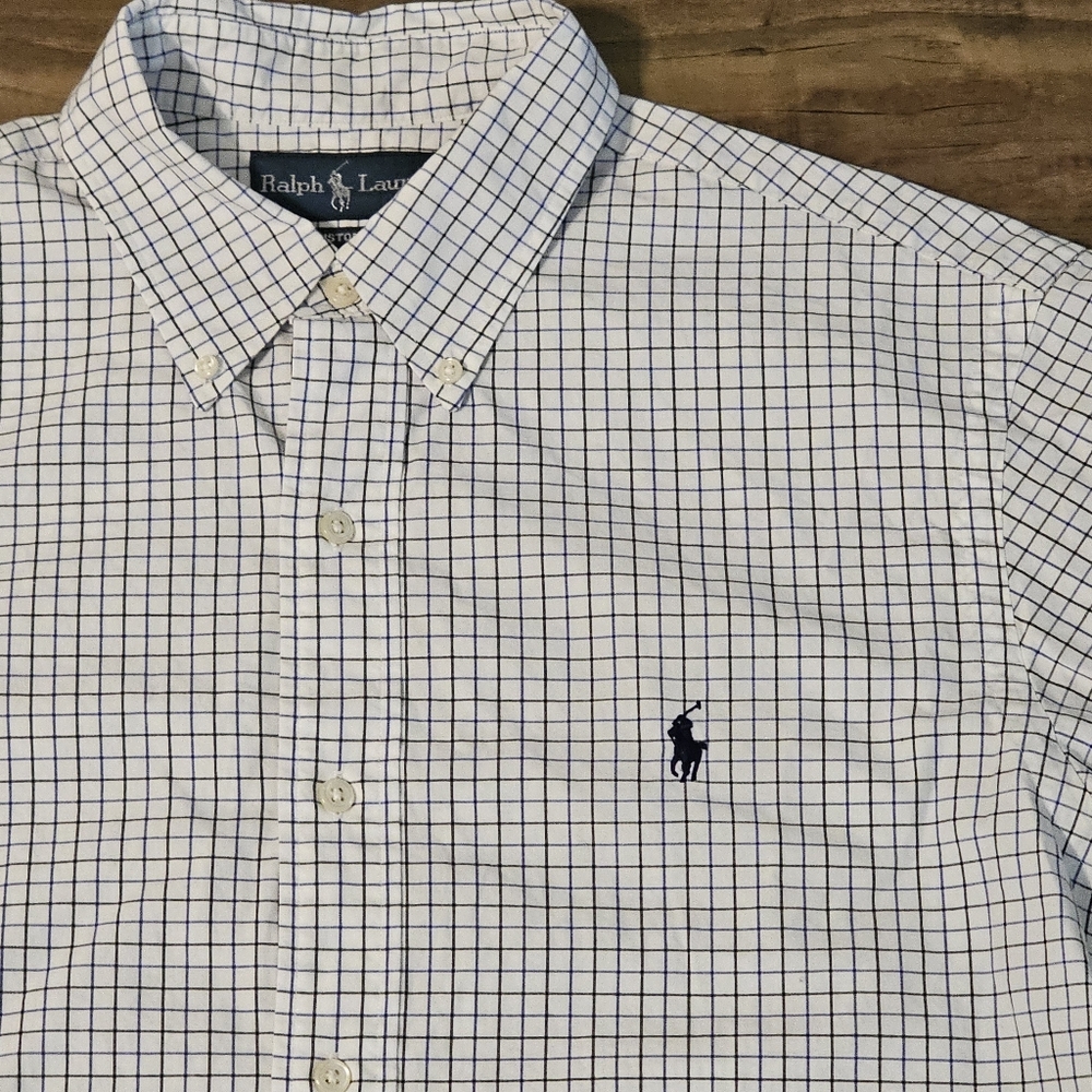Polo Ralph Lauren Custom Fit Check Plaid Button Down Shirt 16 34/35 Blue White